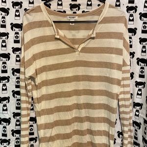 Tan Striped Old Navy Loose Long Sleeved V Shirt Size Large